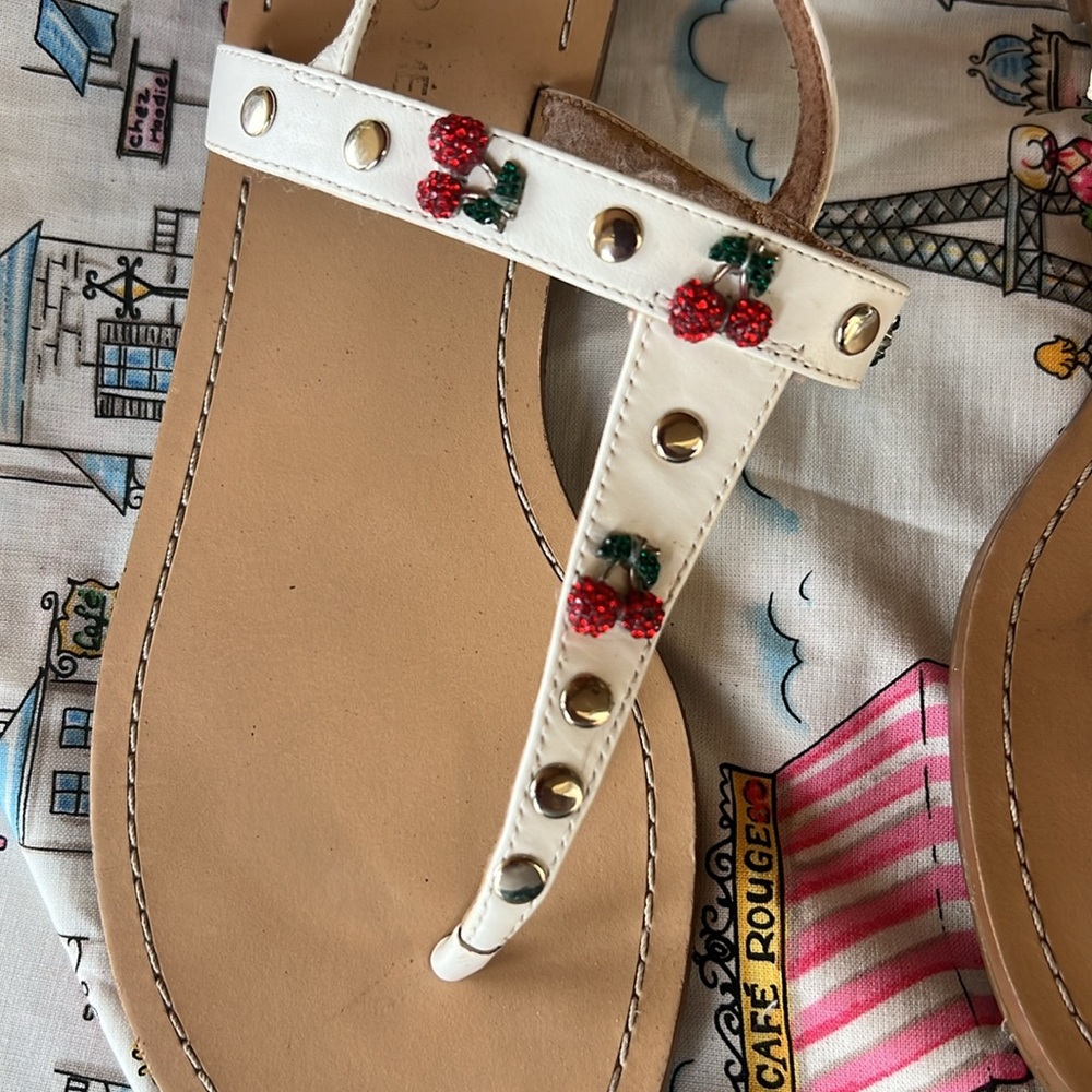 Antonio Melani summer t strap sandals with tiny rhinestone cherries - Picture 3 of 12
